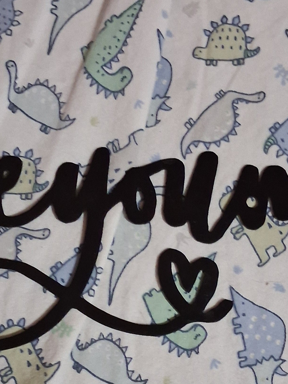 Girls' Dino Print Pajama Top with Black Script - White with Blue & Green